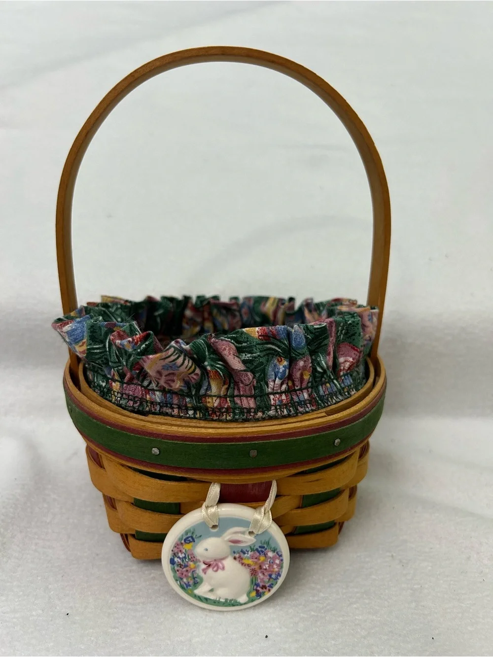Longaberger 1999 Small Easter Basket with Fabric Liner and Bunny Medallion